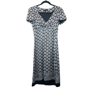 Betsey Johnson 100% Silk Empire Waist Mixed Print Dress Black & White Size 6